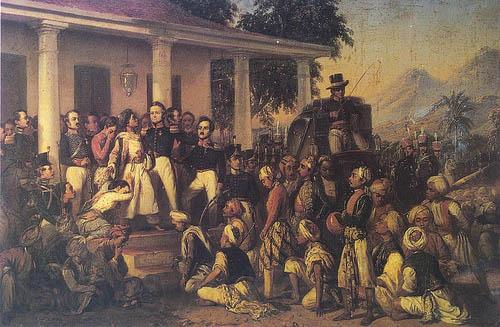 Raden Saleh Depicts the arrest of prince Diponegoro at the end of the Javan War
